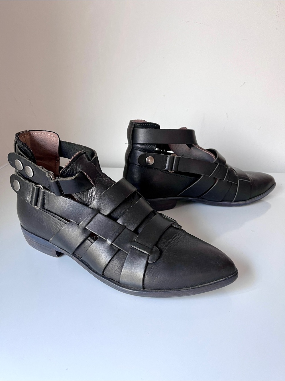 Free People Style-Nine Ankle Boots Black Leather Made in Spain EU 38